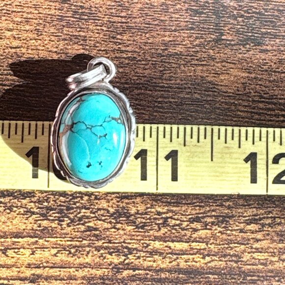 VTG Sterling Silver 925 Turquoise Bezel Set Cabochon Pendant Size 1.5" Length - Picture 8 of 9